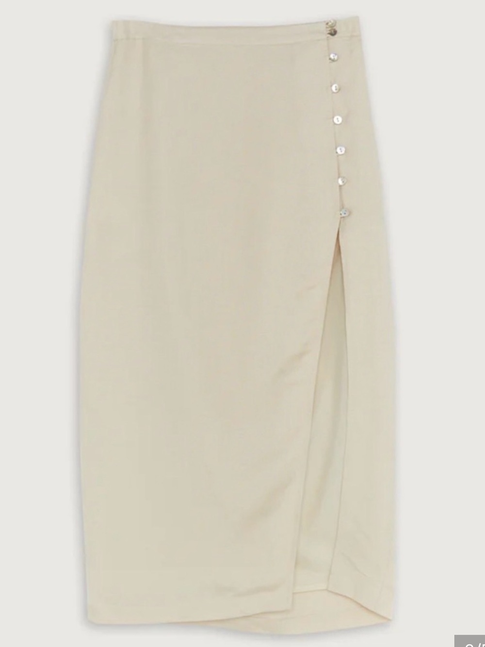 Oak + Fort Cream Side-Button Midi Skirt with Front Slit